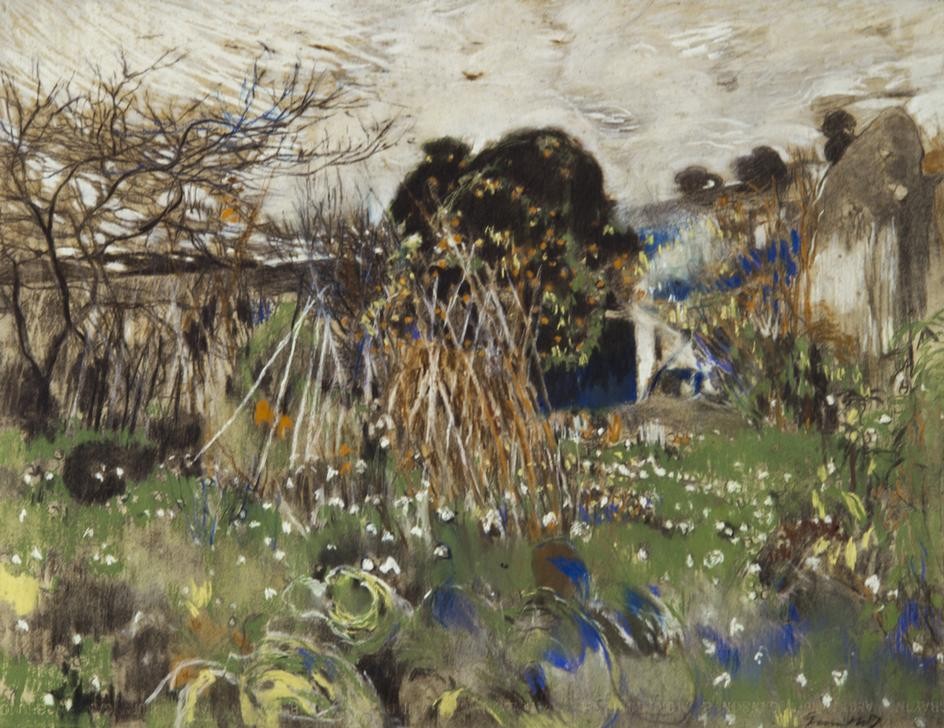 Joaquim Mir, Obstgarten (Landschaft, Obstgarten, Landleben, Blumen, Garten, Post-Modernisme, Malerei, Klassische Moderne, Wunschgröße, Wohnzimmer, Treppenhaus, bunt)