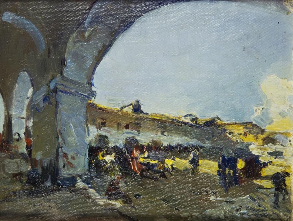 Joaquim Mir, Markt in Vilanova i la Geltrú (Markt, Landleben, Alltagsszene, Katalanische Kunst, Post-Modernisme, Malerei, Klassische Moderne, Wunschgröße, Wohnzimmer, Treppenhaus, bunt)