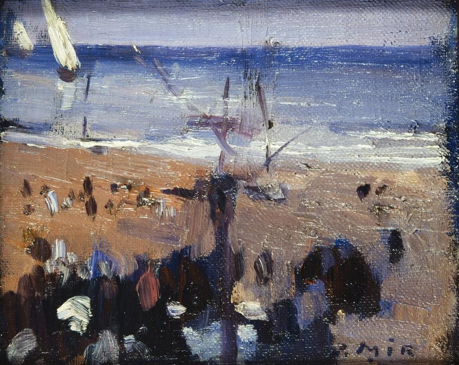 Joaquim Mir, Strand (Küste, Strand, Meer, Segelboot, Touristen, Sommer, Katalanische Kunst,  Post-Modernisme, Malerei, Klassische Moderne, Wunschgröße, Wohnzimmer, Treppenhaus, bunt)