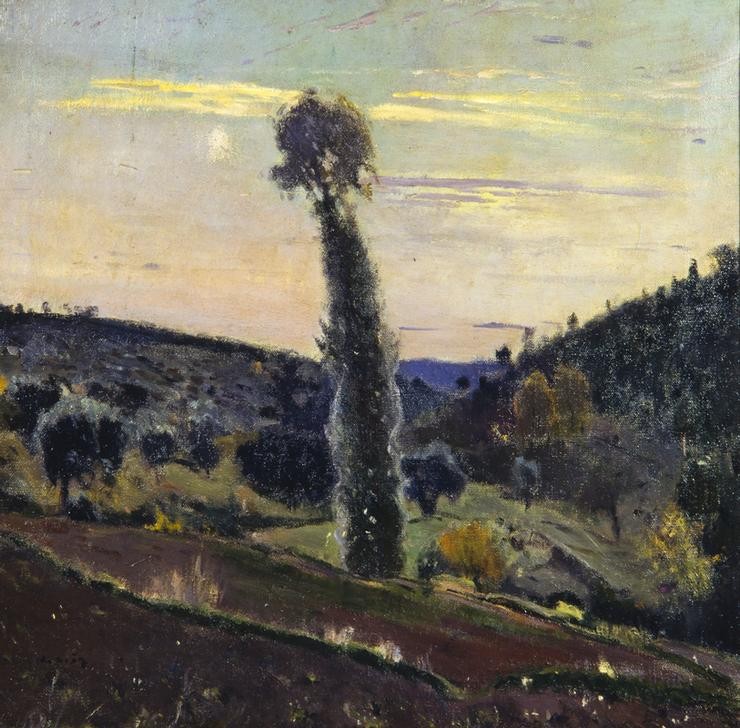 Joaquim Mir, L’Alber (Landschaft, Hügel, Baum, Katalanische Kunst, Solitär (Baum), Post-Modernisme, Malerei, Klassische Moderne, Wunschgröße, Wohnzimmer, Treppenhaus, bunt)