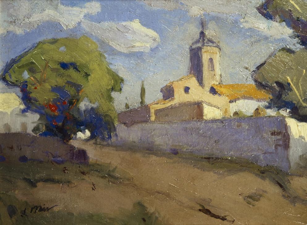Joaquim Mir, Kirche (Kirche, Dorf, Architektur, Katalanische Kunst,  Post-Modernisme, Malerei, Klassische Moderne, Wunschgröße, Wohnzimmer, Treppenhaus, bunt)