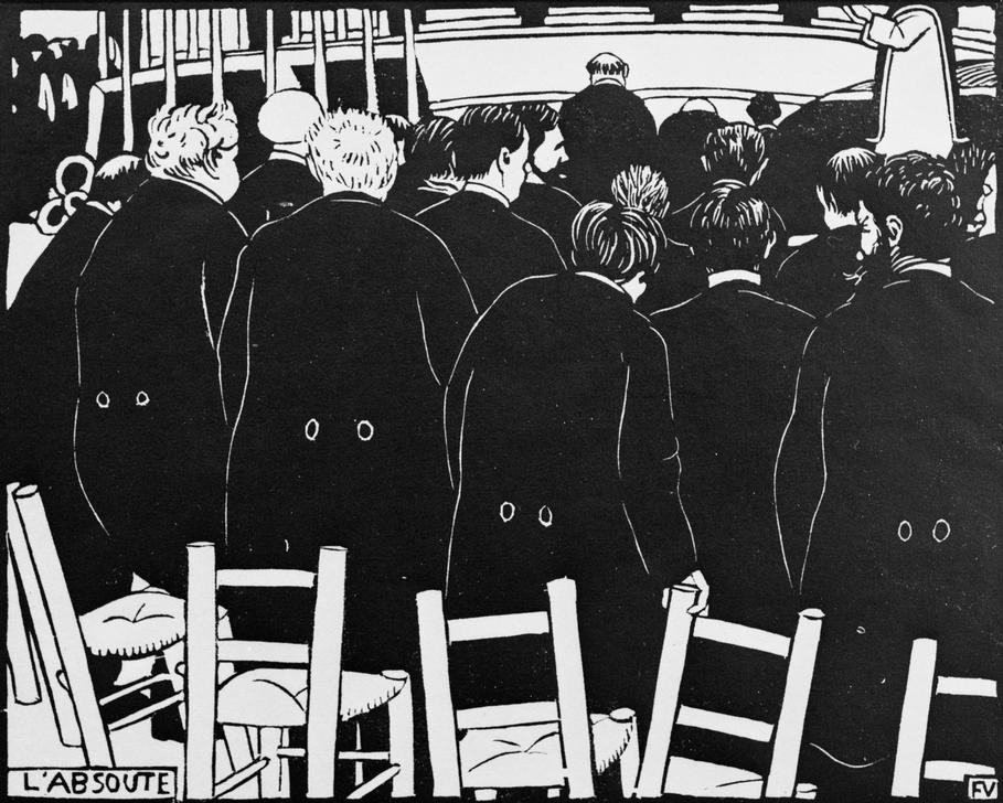 Felix Vallotton, L’absoute (Christentum,Katholische Kirche,Kirche,Religion,Gottesdienst,Segen,Predigt,Französische Kunst,Schweizerische Kunst,Vergebung,Ritus,Verzeihung,Messe (Gottesdienst))