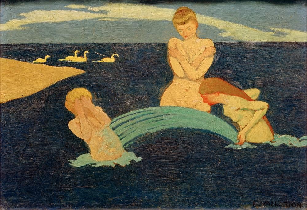 Felix Vallotton, Petites baigneuses (Körperpflege,Bad Im Freien,Bad,Frau,Gewässer,Mädchen,Freizeit,Akt,Französische Kunst,Schweizerische Kunst,Nabis,Junge Frau,Wasserscheu)