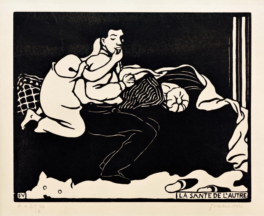 Felix Vallotton, La santé de l’autre (Bett,Liebe Und Ehe,Liebespaar,Mensch,Unordnung,Umarmung,Sofa,Französische Kunst,Schweizerische Kunst,Pantoffel)