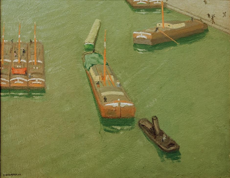 Felix Vallotton, Chalands, Canal de l’Ourcq (Kanal,Schiff,Lastkahn,Französische Kunst,Schweizerische Kunst,Binnenschiffahrt,Güterverkehr,Nabis,Jahrhundertwende,Schifffahrt)