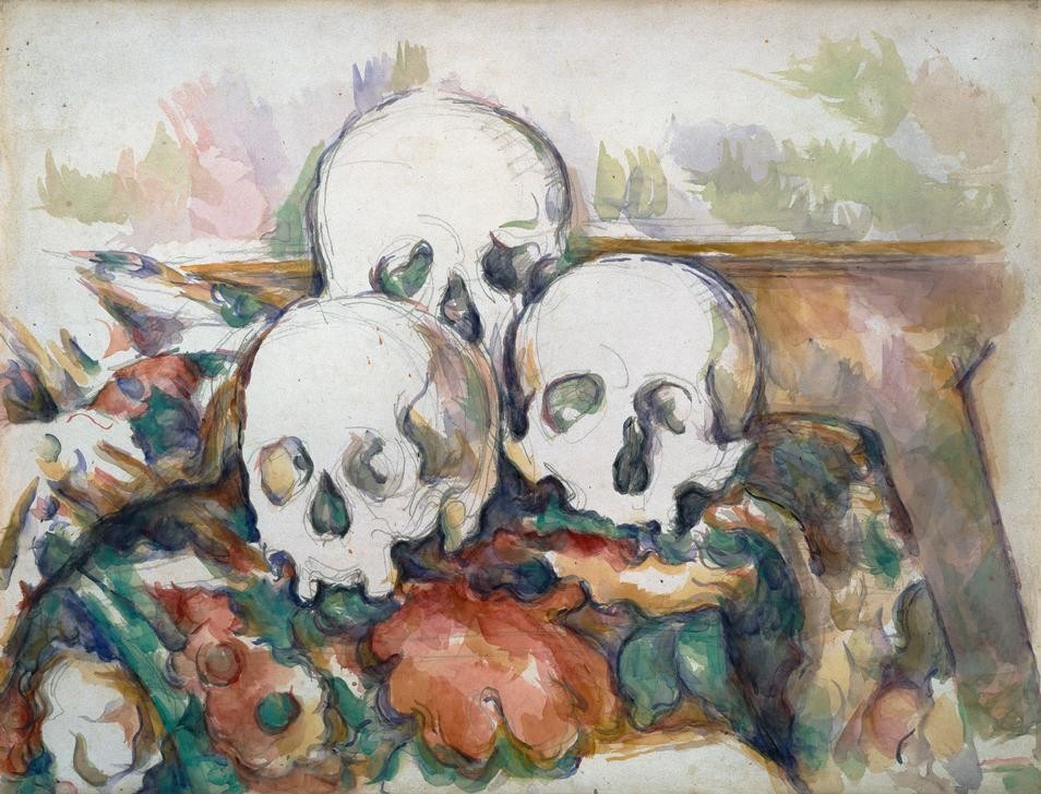 Paul Cézanne, Trois Crânes (Anatomie,Kunst,Stillleben,Schädel,Vanitas,Totenkopf,Französische Kunst,Memento Mori)