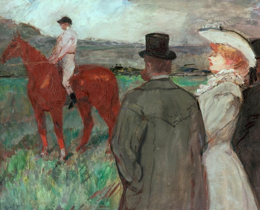 Henri de Toulouse-Lautrec, Au courses (Jugendstil,Kunst,Pferdesport,Pferd (Tier),Sport,Szene,Reiter,Jockey,Französische Kunst,Pferderennen,Zuschauen,Zuschauer,Reiten,Zuschauerin)