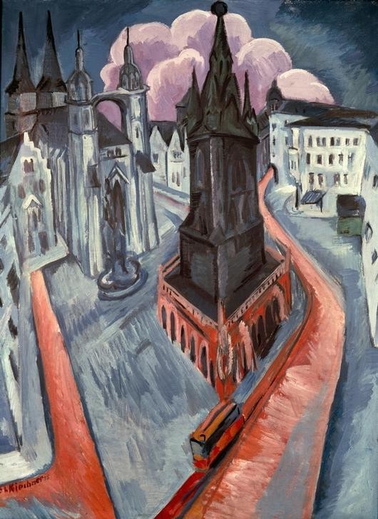 Ernst Ludwig Kirchner, Der Rote Turm in Halle (Architektur,Deutsche Kunst,Turm,Urbanistik,Expressionismus,Stadtansicht,Die Brücke,Menschenleere)