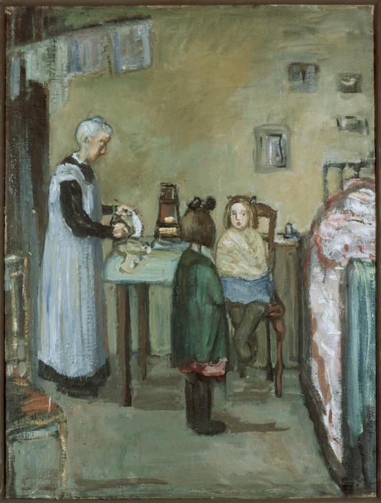 Vera Efremovna Pestel, Familie beim Kocher (FAMILIE, FRAU, GROSSMUTTER, KIND, KUNST, MÄDCHEN, SOWJETISCHE KUNST, SZENE, FRAUENKUNST, RUSSISCHE KUNST, ENKELKIND, FAMILIENLEBEN, KOCHER (GERÄT))