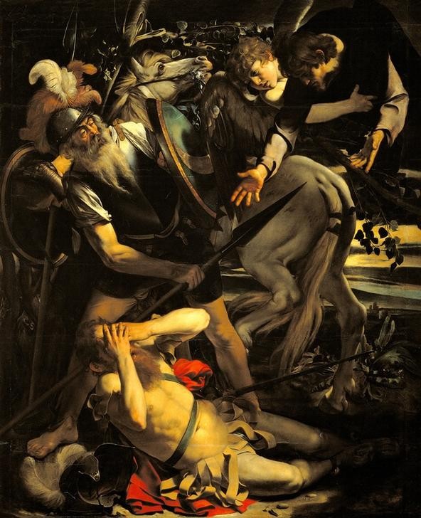 Caravaggio, Die Bekehrung des Paulus (Neues Testament, Bibel, Sturz, Blindheit, Apostelgeschichte, Saulus-Paulus,  Christentum,  Barock, hell-dunkel, Klassiker, Malerei, Wunschgröße, Wohnzimmer)