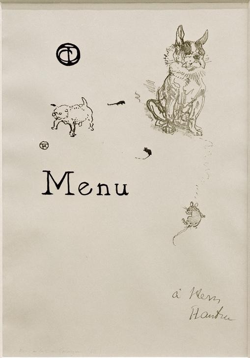 Henri de Toulouse-Lautrec, Menu au Bull de Palmyre (Essen Und Trinken,Gastronomie,Jugendstil,Kunst,Maus,Speisekarte,Hund,Französische Kunst,Bulldogge,Tier,Jahrhundertwende)