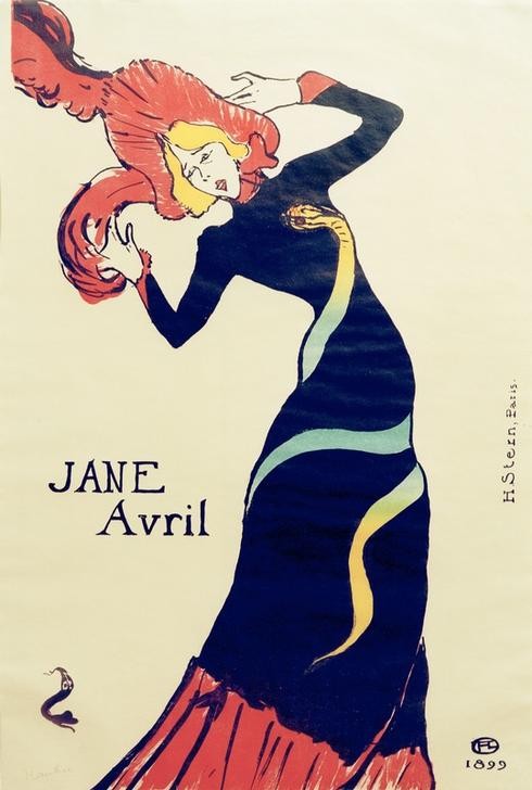 Henri de Toulouse-Lautrec, Jane Avril (Frau,Jugendstil,Kabarett Und Variete,Kabarett,Kunst,Schlange,Tänzerin,Tanz,Theater,Variete (Entertainment),Hut,Plakat,Revue (Musiktheater),Portrait,Französische Kunst,Belle Epoque,Fin De Siecle,Jahrhundertwende,Ganzfigurig)