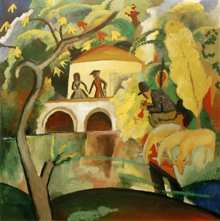 August Macke, Rokoko (Deutsche Kunst,Landschaft,Liebespaar,Hirte,Expressionismus,Der Blaue Reiter,Schaf)