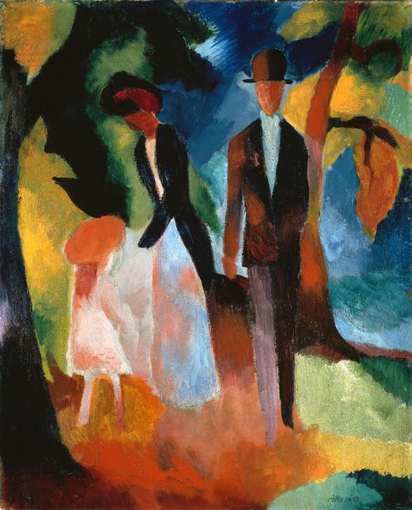 August Macke, Leute am blauen See (Deutsche Kunst,Frau,Kunst,Spaziergang,See,Expressionismus,Der Blaue Reiter,Fussgängerin)