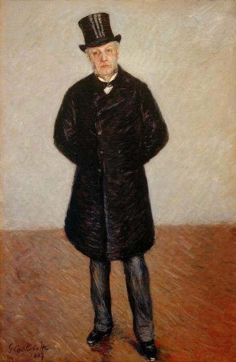 Gustave Caillebotte, Portrait de Jean Daurelle, dit aussi Portrait d’homme (Herrenhut,Kunst,Mantel,Mann,Mensch,Zylinder (Hut),Impressionismus,Hut,Portrait,Französische Kunst,Ganzfigurig)