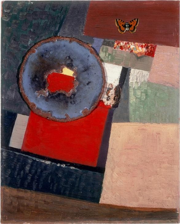 Kurt Schwitters, Maraak, Variation I (Klassische Moderne, Malerei, Abstrakt, Collage, Schmetterling,    geometrische Formen, Papierschnipsel, Dadaismus, Wohnzimmer, Treppenhaus, Wunschgröße, bunt)
