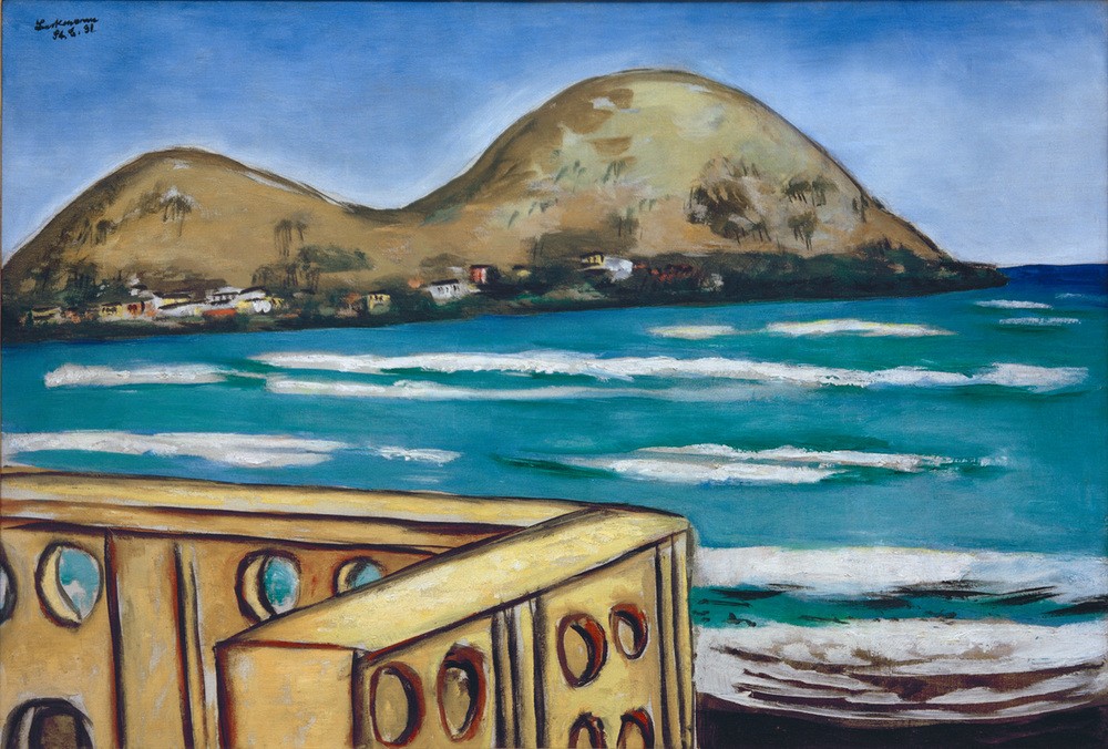 Max Beckmann, Landschaft bei Saint-Cyr-sur-Mer (Meer, Insel, Frankreich, Ballustrade, Meeresbrise, Expressionismus, Klassische Moderne, Malerei, Wohnzimmer, Treppenhaus, Wunschgröße, bunt)