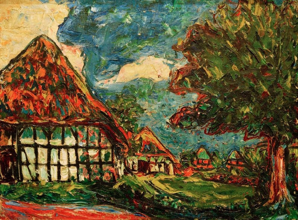 Ernst Ludwig Kirchner, Fehmarn-Häuser (Insel,Architektur,Bauernhaus,Deutsche Kunst,Dorf,Haus,Kunst,Fachwerkbau,Expressionismus,Architekturdarstellung,Die Brücke)