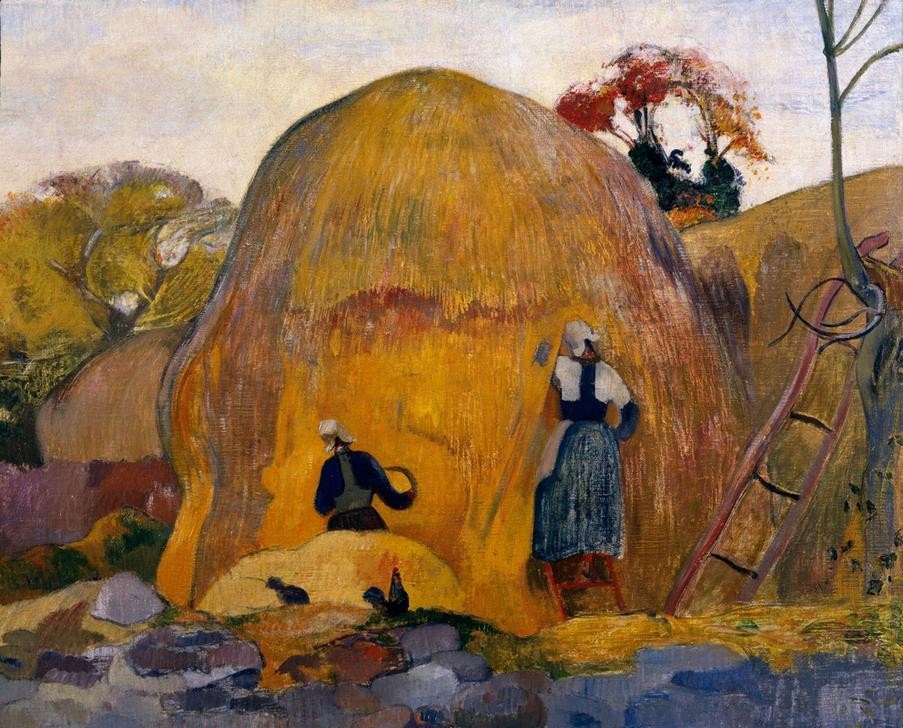 Paul Gauguin, Les meules jaunes ou La moisson blonde (Ernte,Volkskunde,Heu,Französische Kunst,Heuschober,Synthetismus,Schule Von Pont-Aven,Land Und Leute,Landwirtschaft,Ausschnitt)