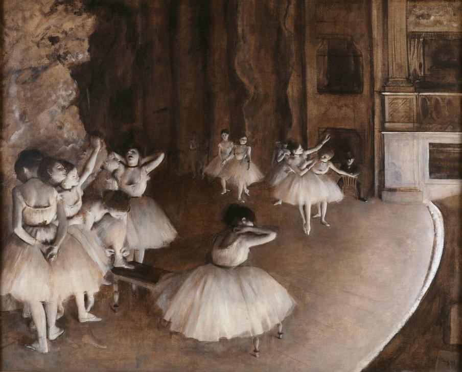 Edgar Degas, Répétition d’un ballet sur la scène (Ballett,Kunst,Musik,Tänzerin,Tanz,Theater,Impressionismus,Bühne,Probe,Französische Kunst,Ballerina,Spitzentanz,Tutu (Ballett))