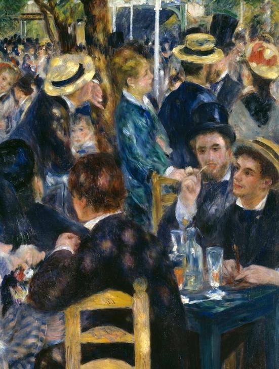 Pierre-Auguste Renoir, Le Moulin de la Galette (Ausflug,Damenmode,Gartenwirtschaft,Gastronomie,Herrenmode,Kunst,Licht Und Beleuchtung,Maler (Künstler),Nachtleben,Freizeit,Tänzer,Tanz,Urlaub,Impressionismus,Hut,Tanzlokal,Lampe,Französische Kunst,Menschenmenge,Kleid,Kommunikation,Streifen,Stadtleben,Krei)