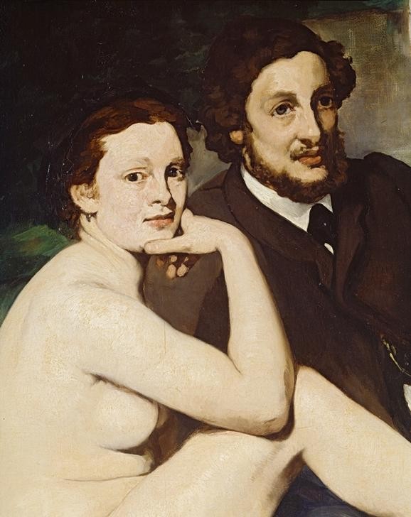 Edouard Manet, Le déjeuner sur l’herbe (Ausflug,Bad Im Freien,Erotik,Freikörperkultur,Frau,Herrenmode,Jugend (Lebensalter),Kunst,Landschaft,Mädchen,Mann,Mode,Picknick,Freizeit,Urlaub,Tageszeiten,Morgen,Student,Akt,Frühstück,Portrait,Reise,Französische Kunst,Im Freien (Allgemein),Nacktheit,Paar,)