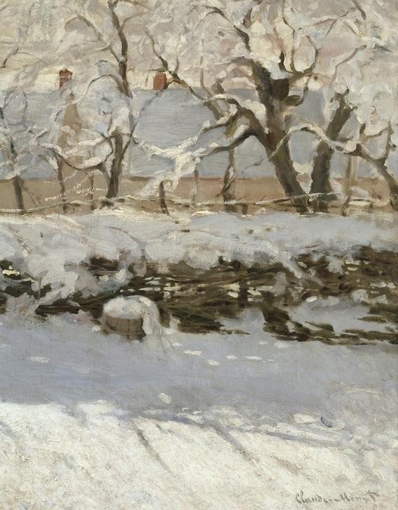 Claude Monet, La pie (Die Elster) (Bauernhaus,Jahreszeiten,Landschaft,Wetter,Winter,Elster,Impressionismus,Schnee,Schatten,Französische Kunst,Ausschnitt)