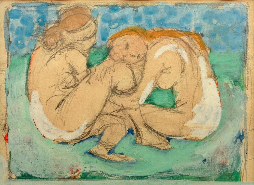 Franz Marc, Zwei weibliche Akte auf Blau (Frauen, nackt, Aktmalerei,  Zeichnung, Aquarell, Studie, klassische Moderne, Expressionismus, Wohnzimmer,  Wunschgröße)