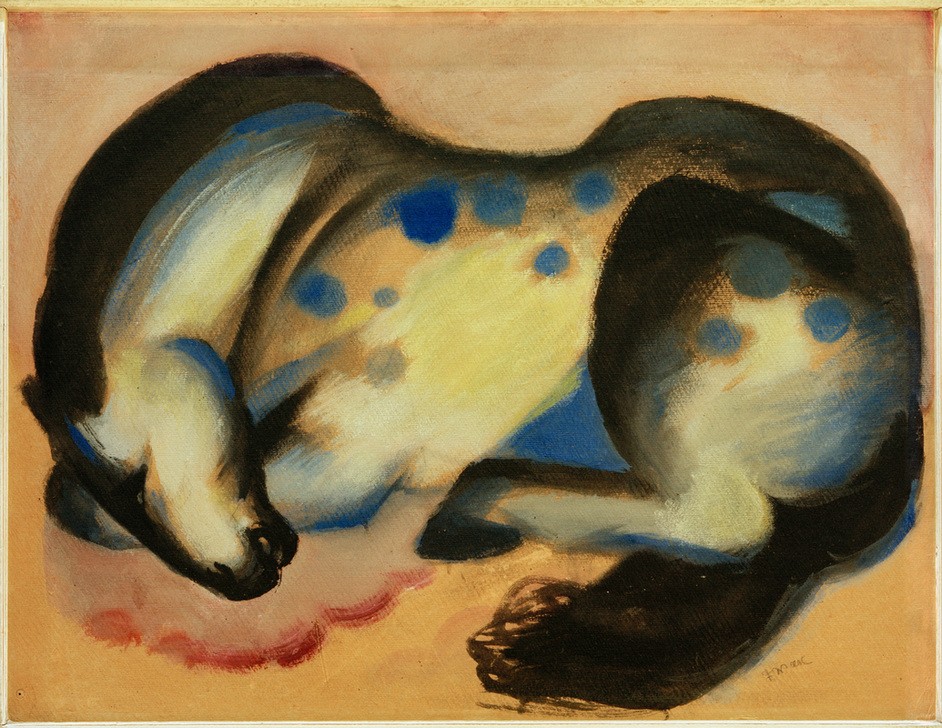 Franz Marc, Liegendes Pferd (Pferd, Tiere, schlafend, liegend, klassische Moderne, Expressionismus, Wohnzimmer, Treppenhaus, Wunschgröße)