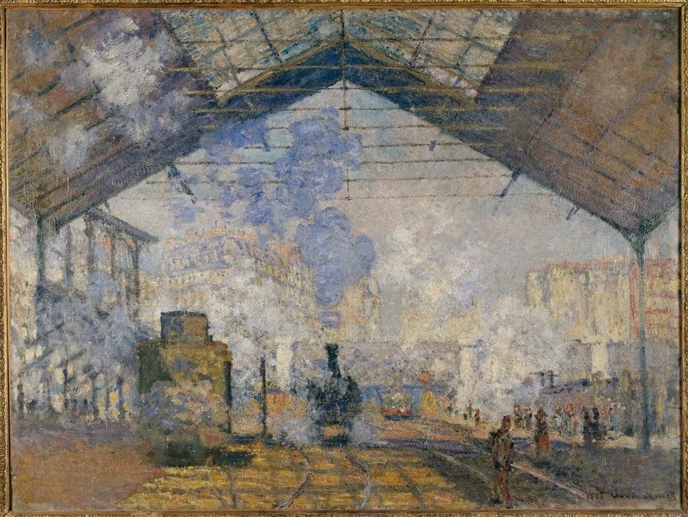 Claude Monet, La Gare Saint-Lazare (Bahnhof,Architektur,Eisenbahn,Geographie,Verkehr,Impressionismus,Grossstadt,Französische Kunst,Dachkonstruktion,Topographie)