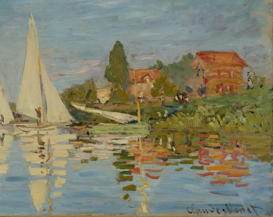 Claude Monet, Régates à Argenteuil (Boot,Schiff,Segeln,Sport,Impressionismus,Segelboot,Regatta,Französische Kunst,Segel,Ausschnitt)