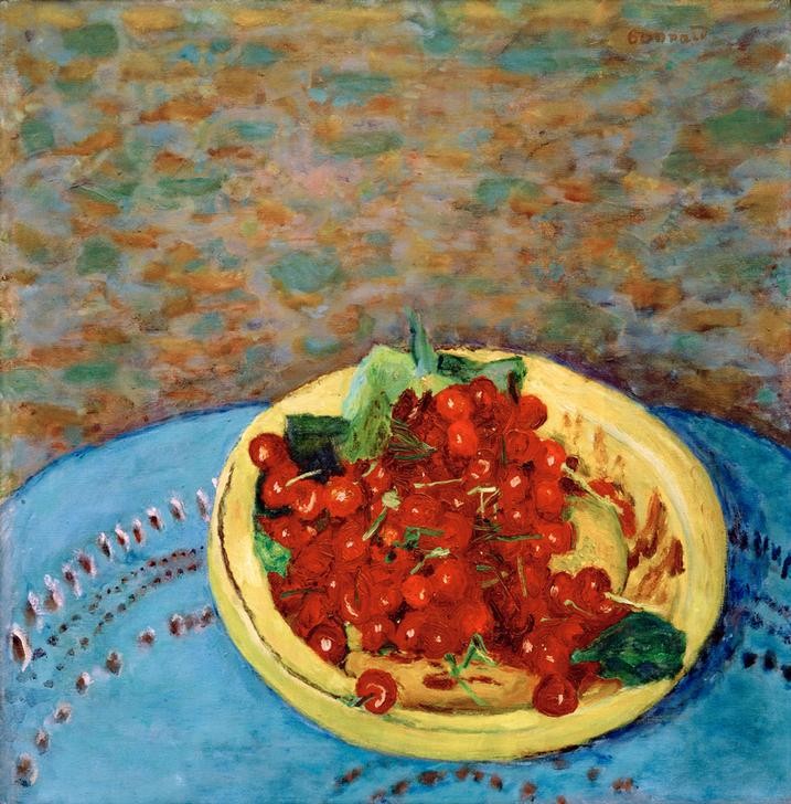Pierre Bonnard, Die Kirschen (Früchte,Kirsche,Kunst,Obst,Impressionismus,Tisch,Stillleben,Teller,Französische Kunst)