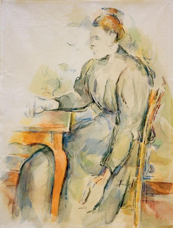 Paul Cézanne, Sitzende Frau (Mme Cézanne) (Ehefrau,Frau,Kunst,Maler (Künstler),Ehefrau Von Berühmten,Portrait,Künstlerfrau,Französische Kunst,Sitzen,Jahrhundertwende,Kniestück,Dreiviertelprofil)