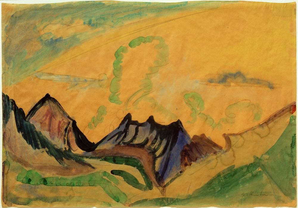 Ernst Ludwig Kirchner, Gebirgslandschaft (Deutsche Kunst,Gebirge,Kunst,Landschaft,Expressionismus,Die Brücke,Bleistift)