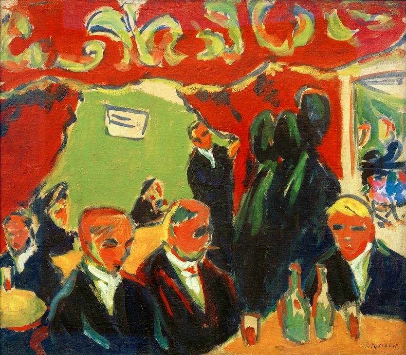 Ernst Ludwig Kirchner, Weinstube (Alkohol,Deutsche Kunst,Essen Und Trinken,Gastronomie,Kunst,Wein,Weinkeller,Weinlokal,Expressionismus,Die Brücke,Herrenrunde,Männerleben)