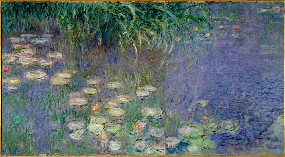 Claude Monet, Le Bassin aux nymphéas sans saules, Matin (Botanik,Landschaft,Wasser,Wasserpflanze,Tageszeiten,Morgen,Impressionismus,See,Seerose,Französische Kunst,Gartenteich)