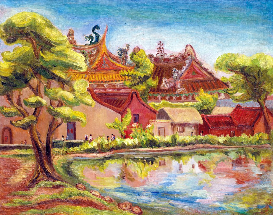 Chen Chengbo, Waterside (Asien,Teich, Park, Tempel, Taiwan, Wunschgröße, Klassische Moderne, Wohnzimmer, Treppenhaus,  Malerei)