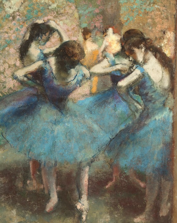 Edgar Degas, Danseuses bleues (Ballett,Musik,Tänzerin,Tanz,Theater,Impressionismus,Französische Kunst,Blau,Ballerina,Jahrhundertwende,Tutu (Ballett),Ausschnitt)