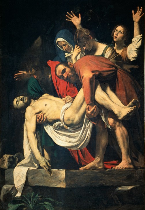 Caravaggio, Grablegung Christi (Christus, Grablegung, Gläubige, Tod, Leid, Trauer, Christentum, Religion, Passion Christi, Barock, hell-dunkel, Klassiker, Malerei, Wunschgröße, Wohnzimmer)
