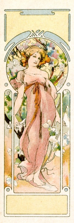Alfons Maria Mucha, Autumn 1900 (Frau,Herbst,Jahreszeiten,Kunst,Portrait,Kleid,Dame,Frisur,Farbe)
