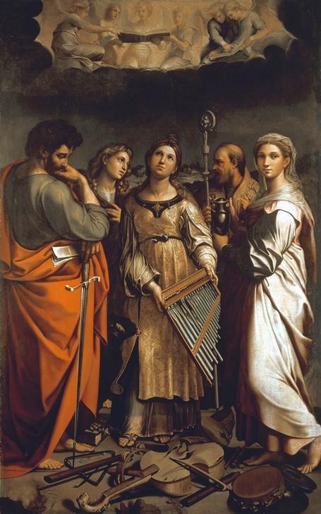 Raffael, Die Heilige Cäcilie (Heilige,Musik,Instrument,Renaissance,Stillleben,Kopie,Italienische Kunst)