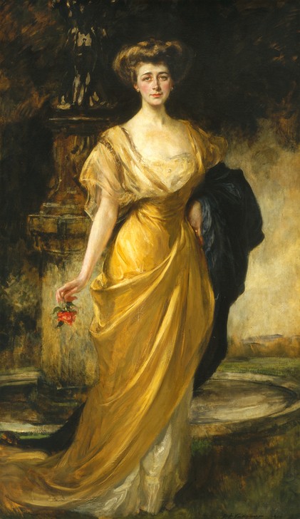 James Jebusa Shannon, Nora McMullen Mellon (Mrs. Andrew W. Mellon) (Ehefrau,Kunst,Brunnen,Dekollete,Portrait,Amerikanische Kunst,Im Freien (Allgemein),Kleid,Us-Amerikanische Kunst,Ganzfigurig,Frontalansicht,Skulptur Im Bild,Person,Frisur)