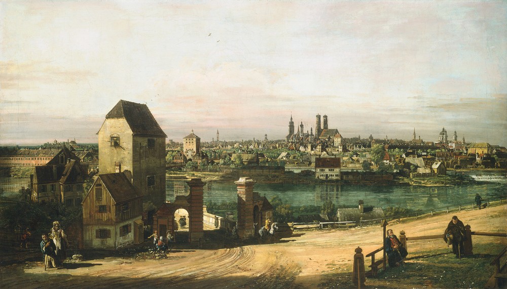Bernardo Bellotto, View of Munich (München, Alltagsszene,   Menschen,  Vedute, historisch, Rokoko, Malerei, Wohnzimmer, Wunschgröße, Klassiker, bunt)
