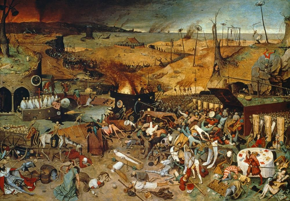 Pieter Brueghel der Ältere, Triumph des Todes (Leichen, Tod, Totentanz, Weltuntergang, Apokalypse, Verderben, Allegorie,  Renaissance, Klassiker, Malerei, Wunschgröße, Wohnzimmer, bunt)