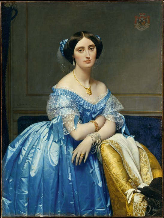 JEAN-AUGUSTE-DOMINIQUE INGRES, Joséphine-Éléonore-Marie-Pauline de Galard de Brassac de Béarn, Princesse de Broglie (Portrait, Dame, Eleganz, Frau, Adel, Schmuck, Gold, Satin,    Kopfschmuck, Mode, Neoklassizismus, Stiftsdame, Malerei, Klassiker, Wohnzimmer,  Wunschgröße)
