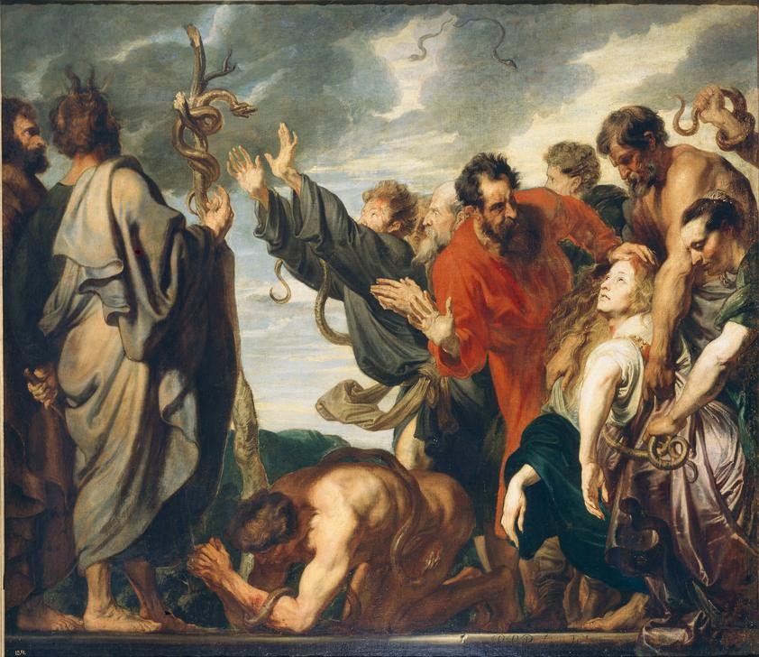 Anthonis van Dyck, Die Erhöhung der ehernen Schlange (Volk, Israel, Moses, Schlangen, giftig, Strafe Gottes, Heilung, Altes Testament, Bibel, Religion, Barock, Klassiker, Wunschgröße, Wohnzimmer)