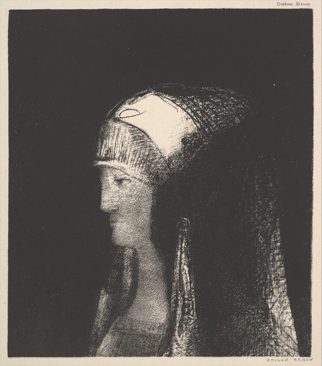 Odilon Redon, Druidesse (Druidin, Priesterin, Frau, Portrait, Profil, Symbolismus, Treppenhaus, Wohnzimmer, Studie, Zeichnung, Wunschgröße, schwarz/weiß)