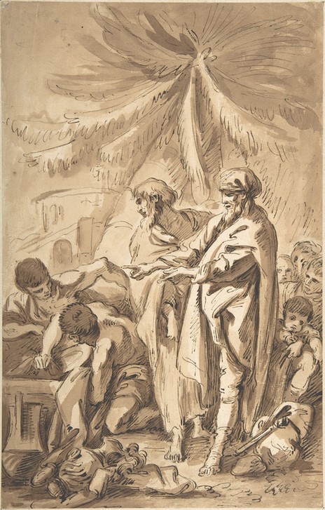 Francois Boucher, Laban Searching for his Idols (Laban, Altes Testament, bibel, Religion, Suche, Rokoko, Klassiker, Wunschgröße, Wohnzimmer, Treppenhaus, Grafik, schwarz/weiß)