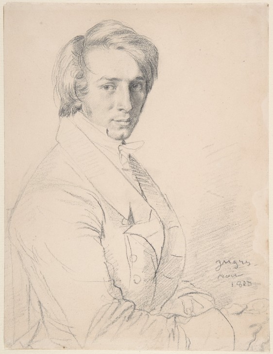 JEAN-AUGUSTE-DOMINIQUE INGRES, Ursin-Jules Vatinelle (Portrait, junger Mann, Medailleur, Künstler, Neoklassizismus, Studie, Zeichnung, Klassiker, Wohnzimmer, Treppenhaus, Wunschgröße, schwarz/weiß)