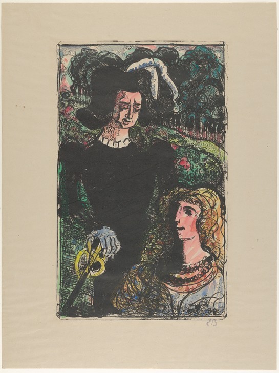 Émile Bernard, Go Kill My Husband (The Unfaithful Wife) (Frau, Edelmann, Mordauftrag, Zeichnung, Cloisonismus, Klassische Moderne,  Wohnzimmer, Wunschgröße, bunt)